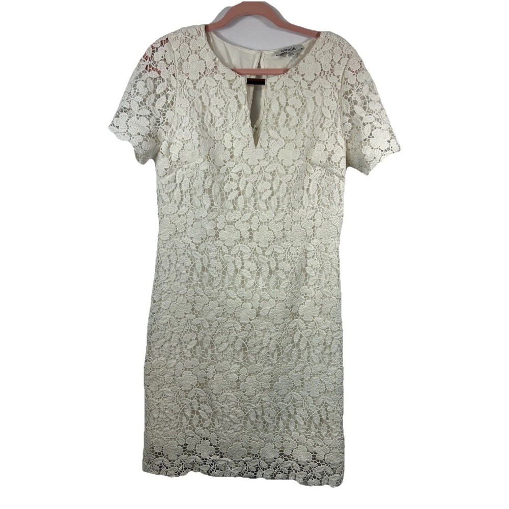 Kensie Quiet Luxury White Lace Sheath Dress Size 12 Bridal Shower Brunch Wedding